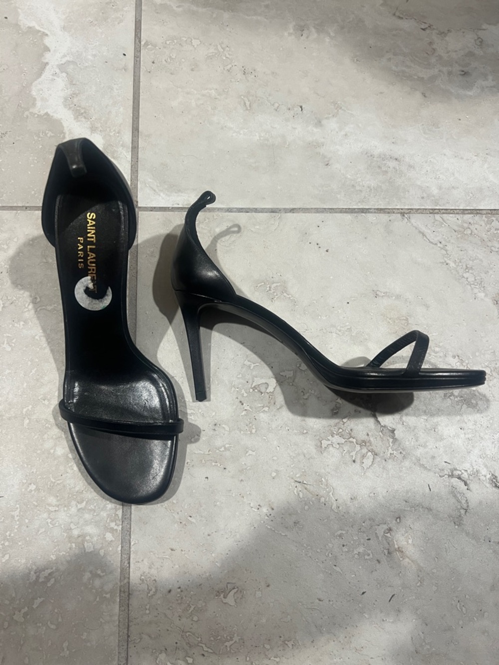 Saint Laurent Black Leather Open-Toe Single-Strap Stilettos